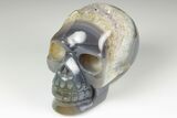 Polished Banded Agate Skull with Quartz Crystal Pocket #190524-1